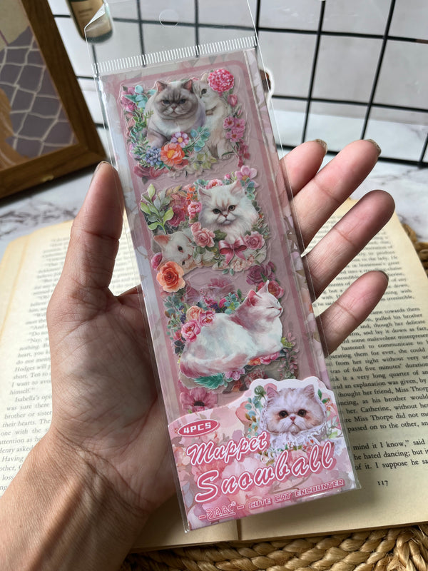 Kawai Cat Floral PET stickers - variant 02
