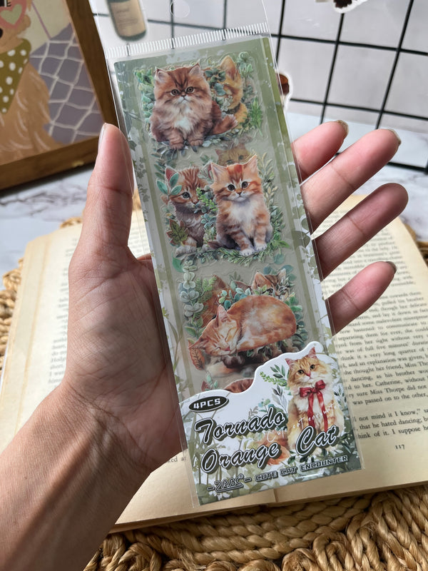 Kawai Cat Floral PET stickers - variant 05