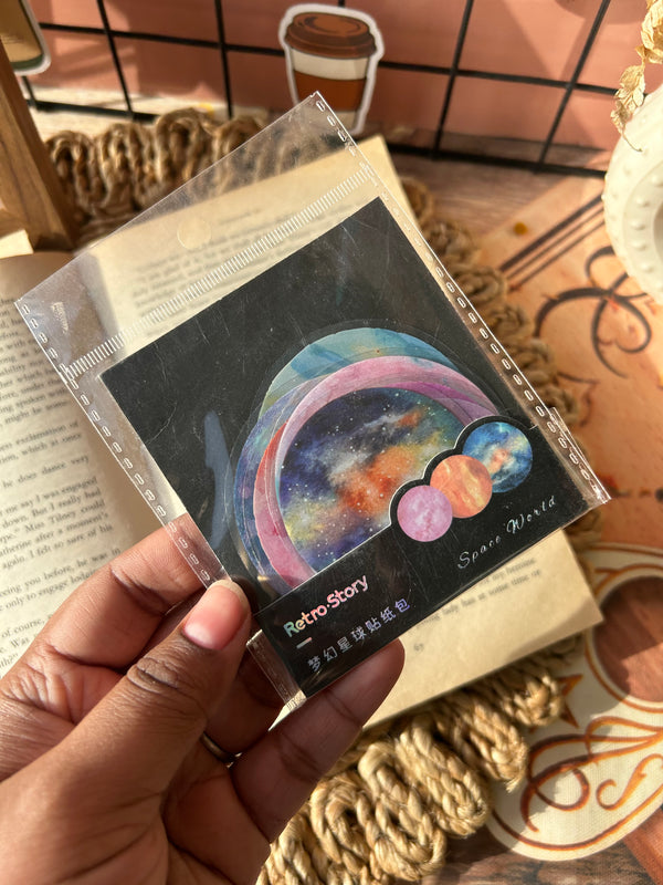 Retro world planet PET stickers