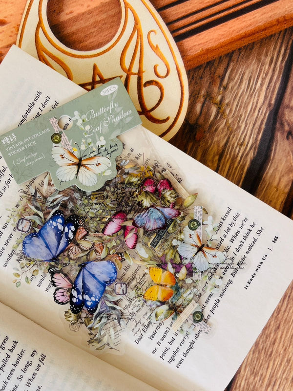 Vintage collage PET stickers - Butterfly Leaf Shadow