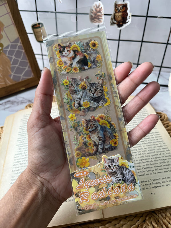 Kawai Cat Floral PET stickers - variant 06