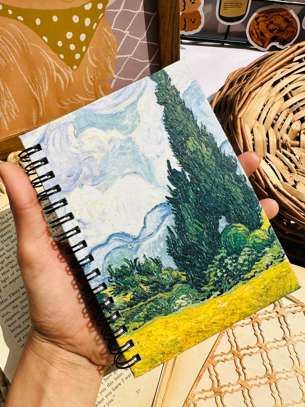 Van Gogh handmade paper journal - Wheat Field with Cypresses