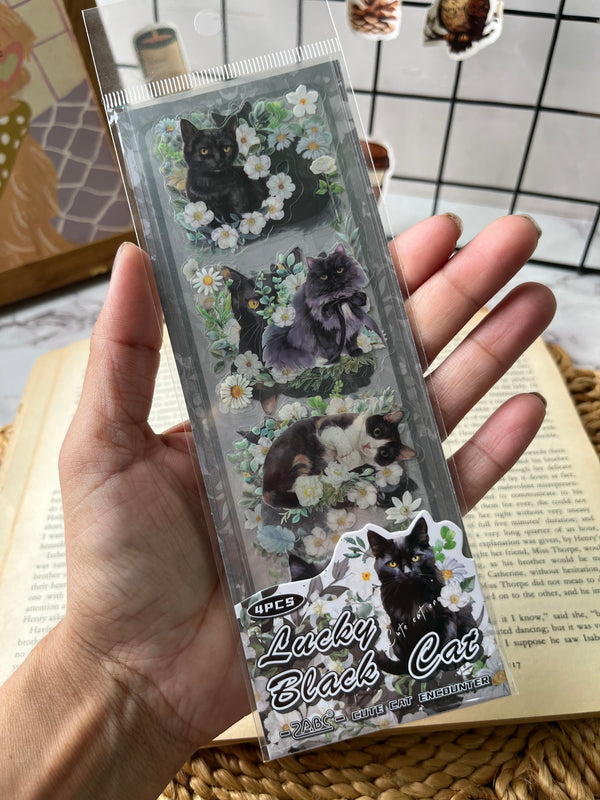 Kawai Cat Floral PET stickers - variant 04