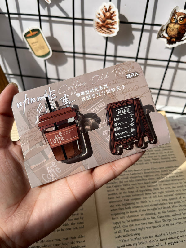 Coffee time aesthetic acrylic clip (pack of 2)