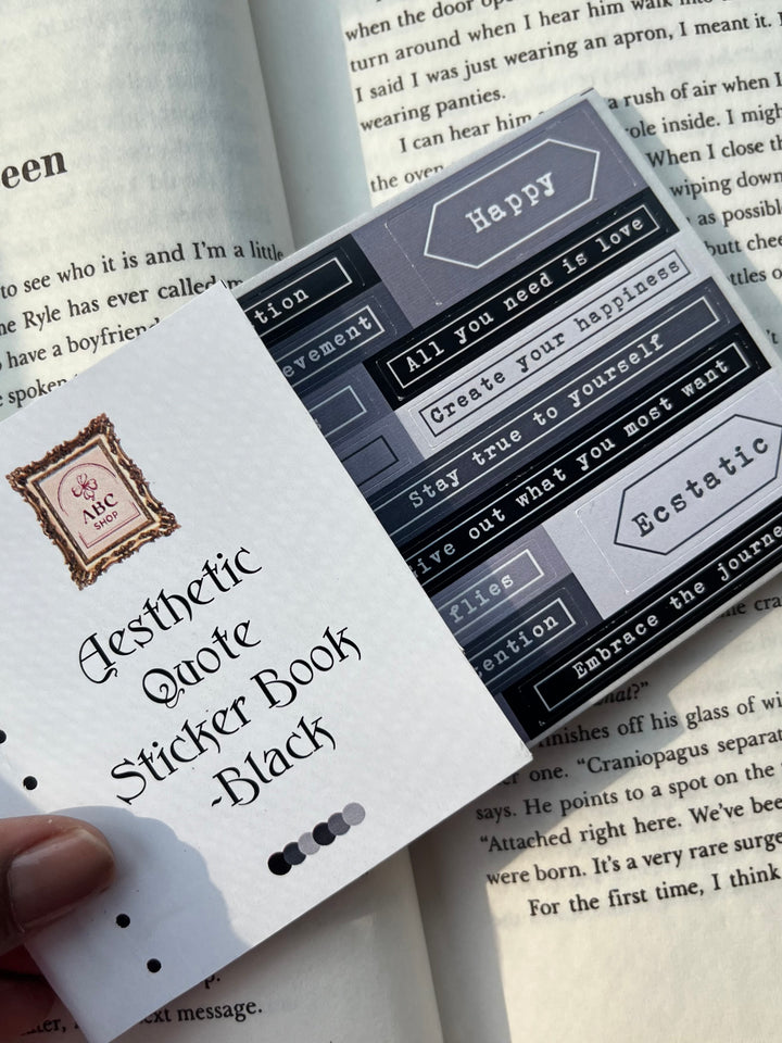 Black aesthetic quote sticker book with vinyl stickers – Shop ABC