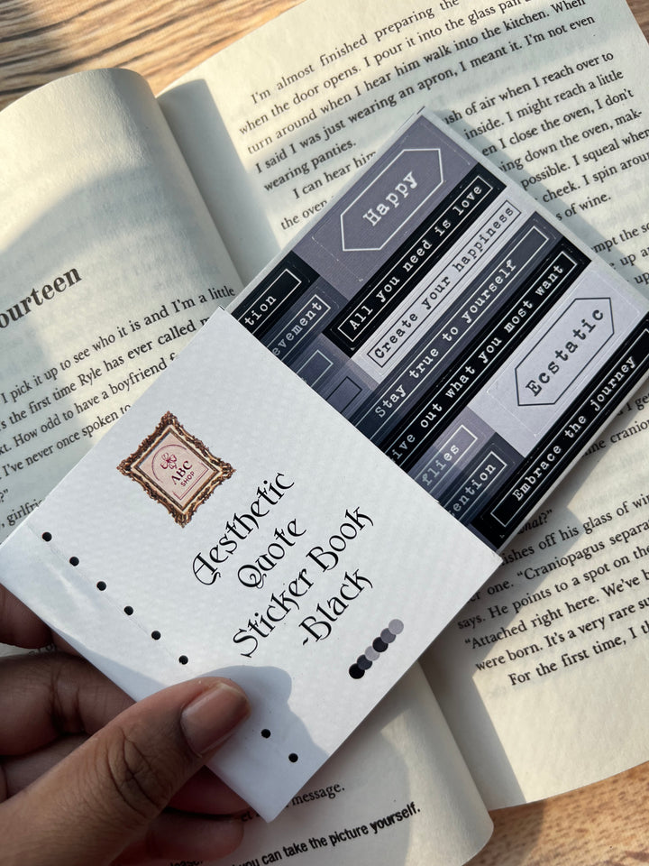 Black aesthetic quote sticker book with vinyl stickers – Shop ABC