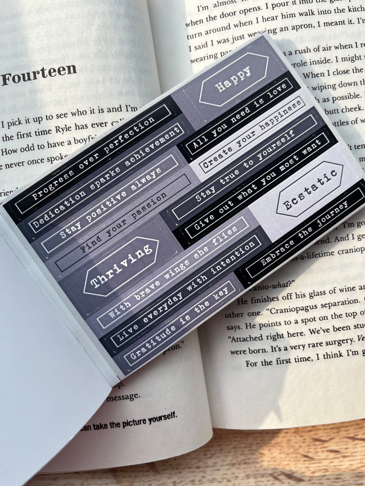 Black aesthetic quote sticker book with vinyl stickers – Shop ABC