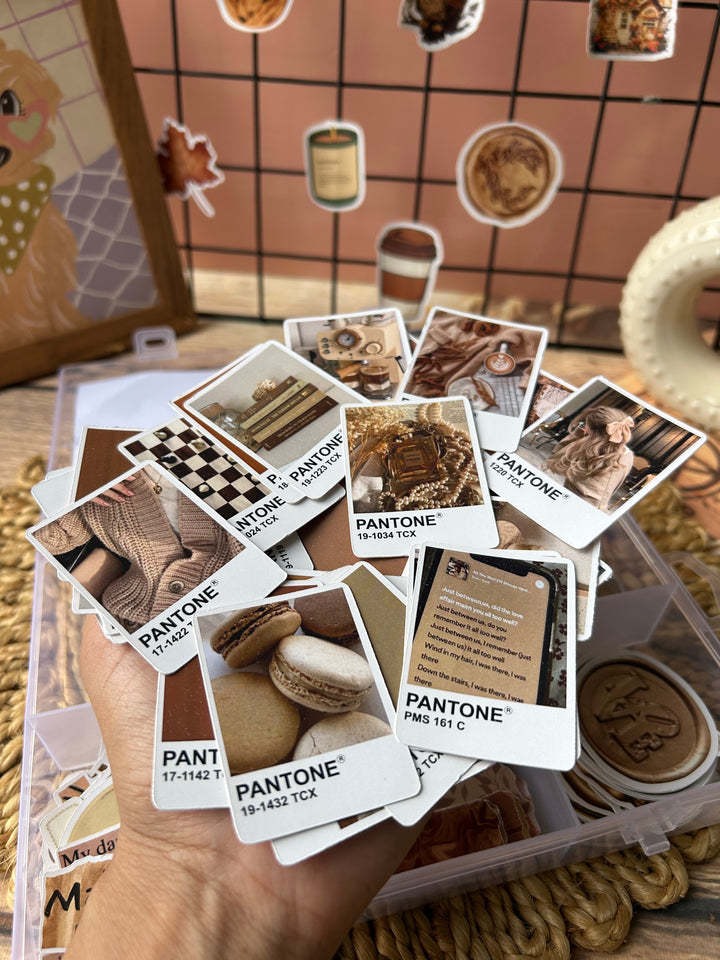 Brown bento journaling box with aesthetic brown stickers and journaling supplies – perfect for bullet journaling and scrapbooking from Shop ABC