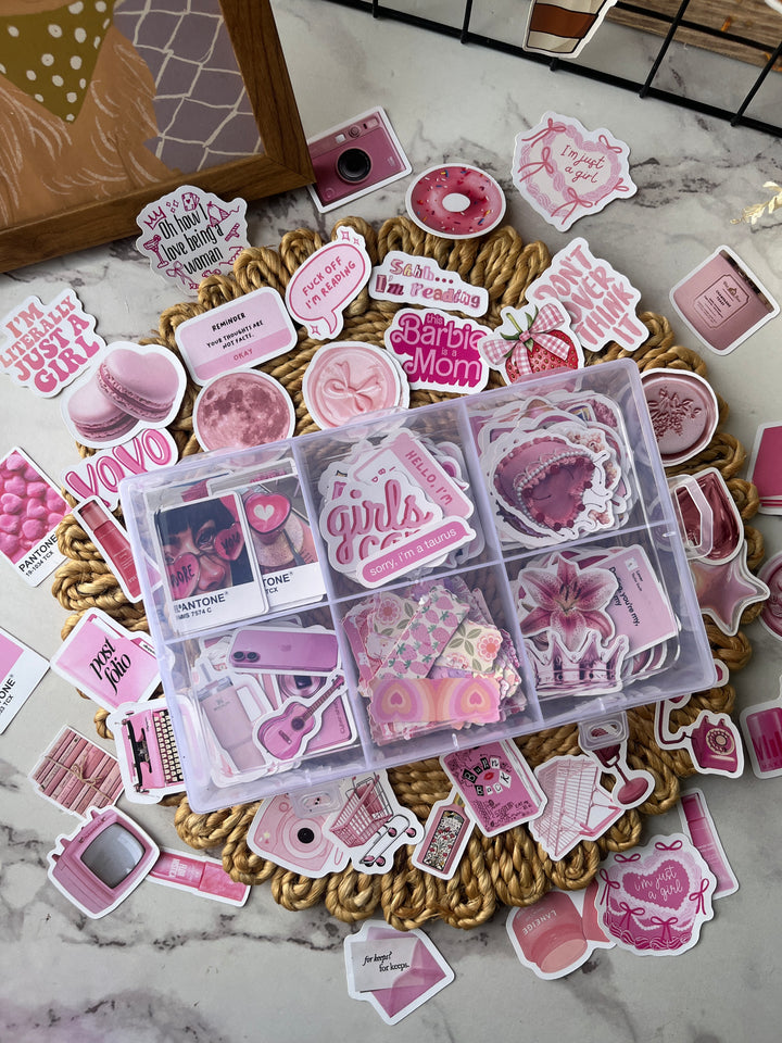 Pink bento journaling box with cute pink aesthetic stickers and pastel bullet journal supplies – perfect for journaling and scrapbooking from Shop ABC