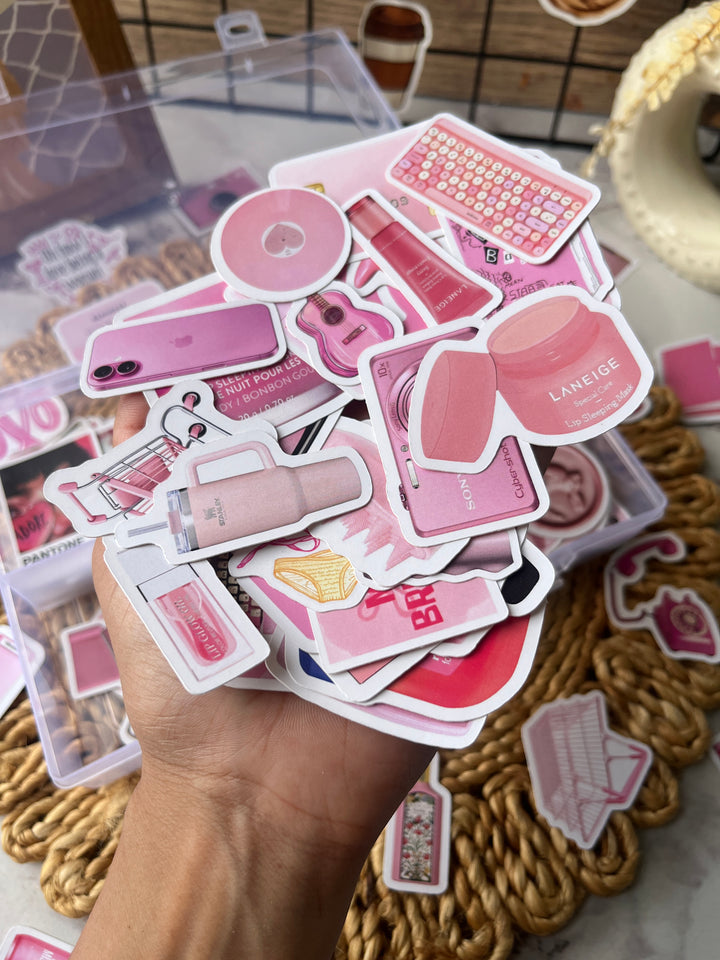 Pink bento journaling box with cute pink aesthetic stickers and pastel bullet journal supplies – perfect for journaling and scrapbooking from Shop ABC