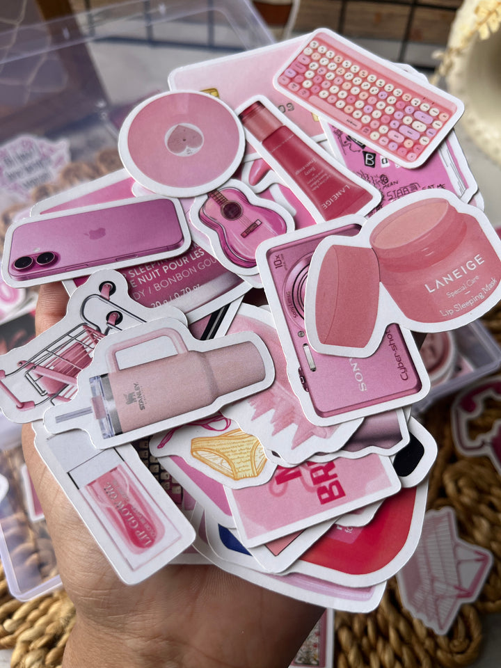 Pink bento journaling box with cute pink aesthetic stickers and pastel bullet journal supplies – perfect for journaling and scrapbooking from Shop ABC