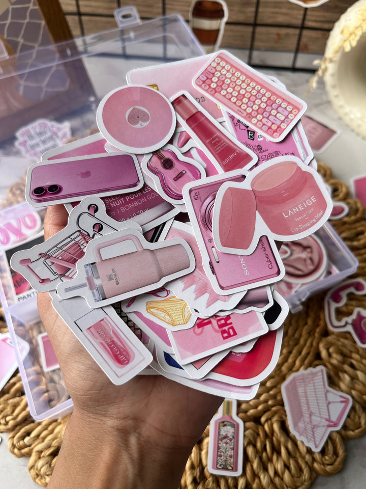 Pink bento journaling box with cute pink aesthetic stickers and pastel bullet journal supplies – perfect for journaling and scrapbooking from Shop ABC