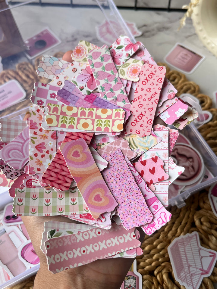 Pink bento journaling box with cute pink aesthetic stickers and pastel bullet journal supplies – perfect for journaling and scrapbooking from Shop ABC