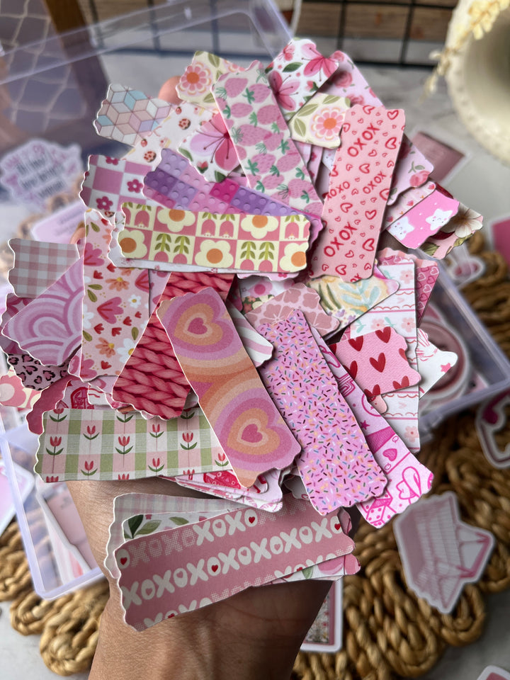 Pink bento journaling box with cute pink aesthetic stickers and pastel bullet journal supplies – perfect for journaling and scrapbooking from Shop ABC