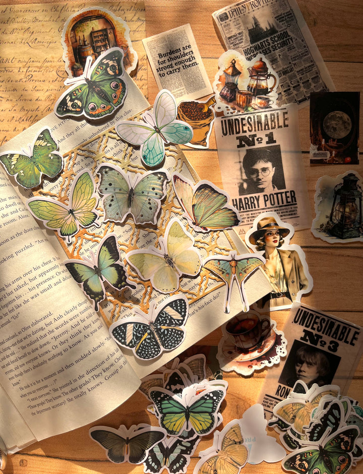 Green butterfly sticker pack with sage and mint tones – Shop ABC