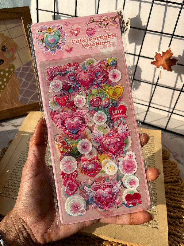 Heart theme sticker sheet set of 5