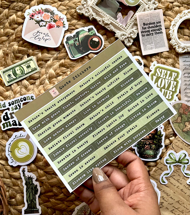 Green retro journaling kit with nature theme vintage stickers and paper by Shop ABC
