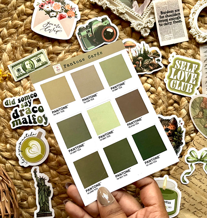 Green retro journaling kit with nature theme vintage stickers and paper by Shop ABC