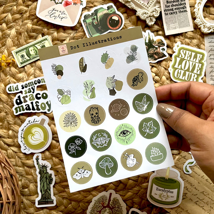 Green retro journaling kit with nature theme vintage stickers and paper by Shop ABC