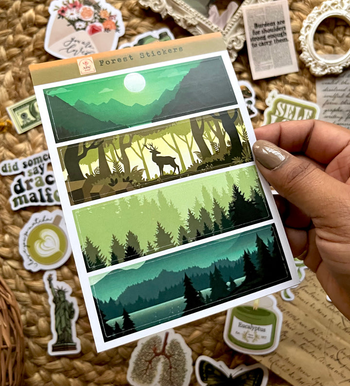 Green retro journaling kit with nature theme vintage stickers and paper by Shop ABC