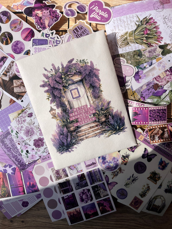 Lavender retro journaling kit with vintage stickers and supplies from Shop ABC