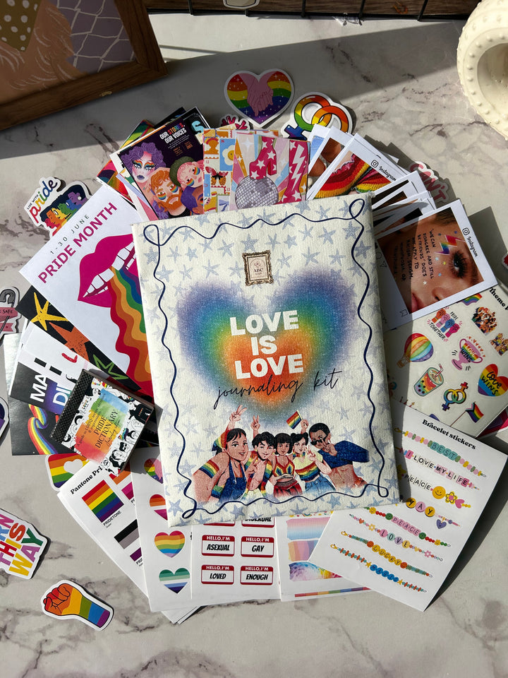 Love is Love pride journaling kit with rainbow stickers and LGBTQ+ theme – Shop ABC product