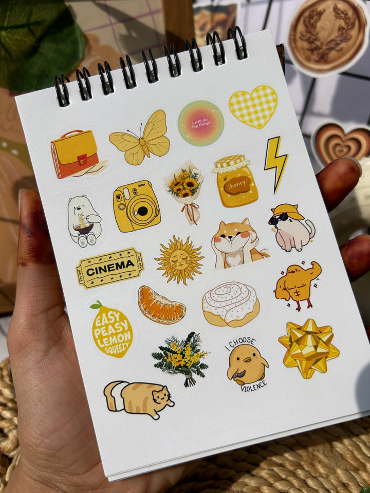 Yellow sticker book with cute and aesthetic stickers - Shop ABC