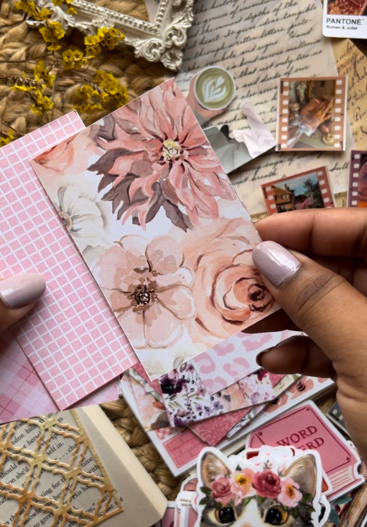 Pink retro aesthetic journaling kit with girly stickers and paper cutouts by Shop ABC