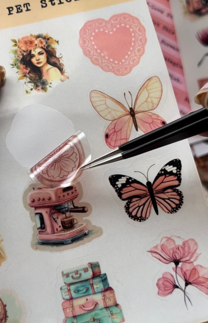 Pink retro aesthetic journaling kit with girly stickers and paper cutouts by Shop ABC